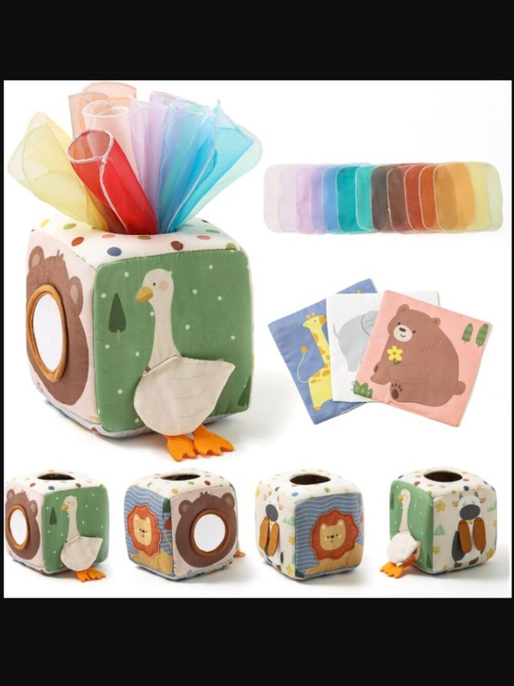 Baby Cloth Tissue Box Sensory Toy Crinkle Activity Cube Mirror + Cloth Book